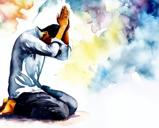 Person on his knees praying to god