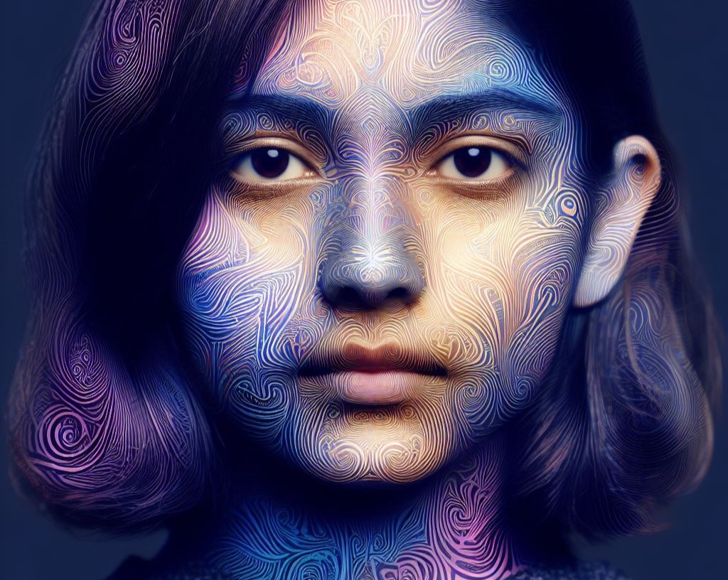 Persons face with psychedelic patterns